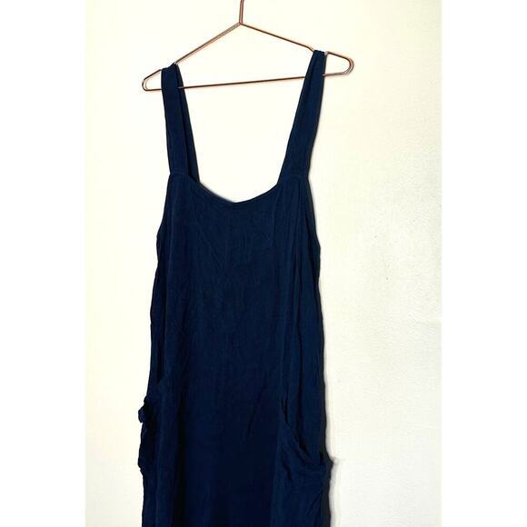 Rachel Pally Dark Blue Linen Alda Square Neck Wide Leg Flare Jumpsuit Size M - Picture 4 of 13